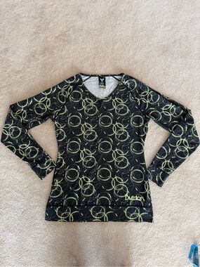 Burton Black Long Sleeve Top with Lime Circular Print